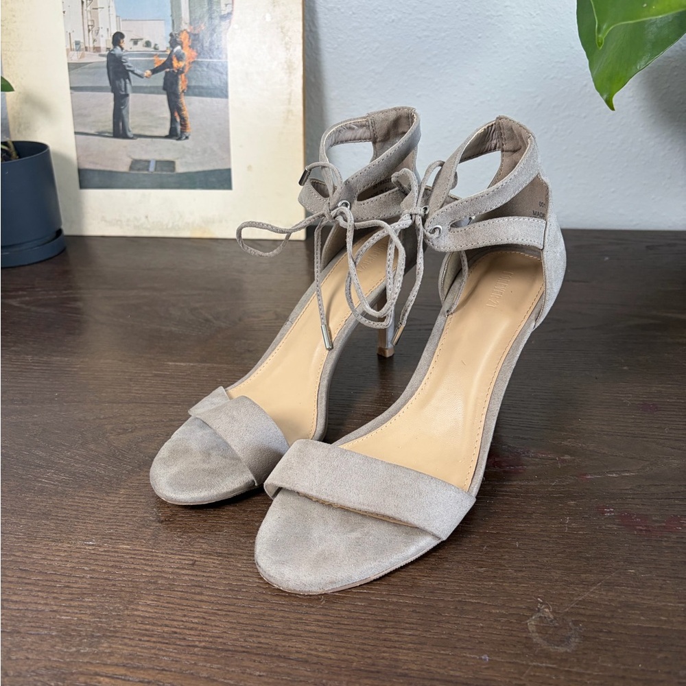 Forever 21 Grey Suede Lace-Up Stilettos Size 8.5